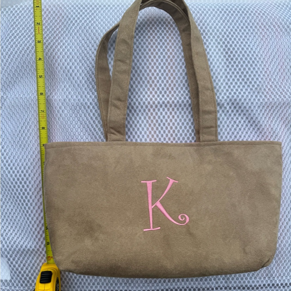Brown Tote Bag with Pink Monogram